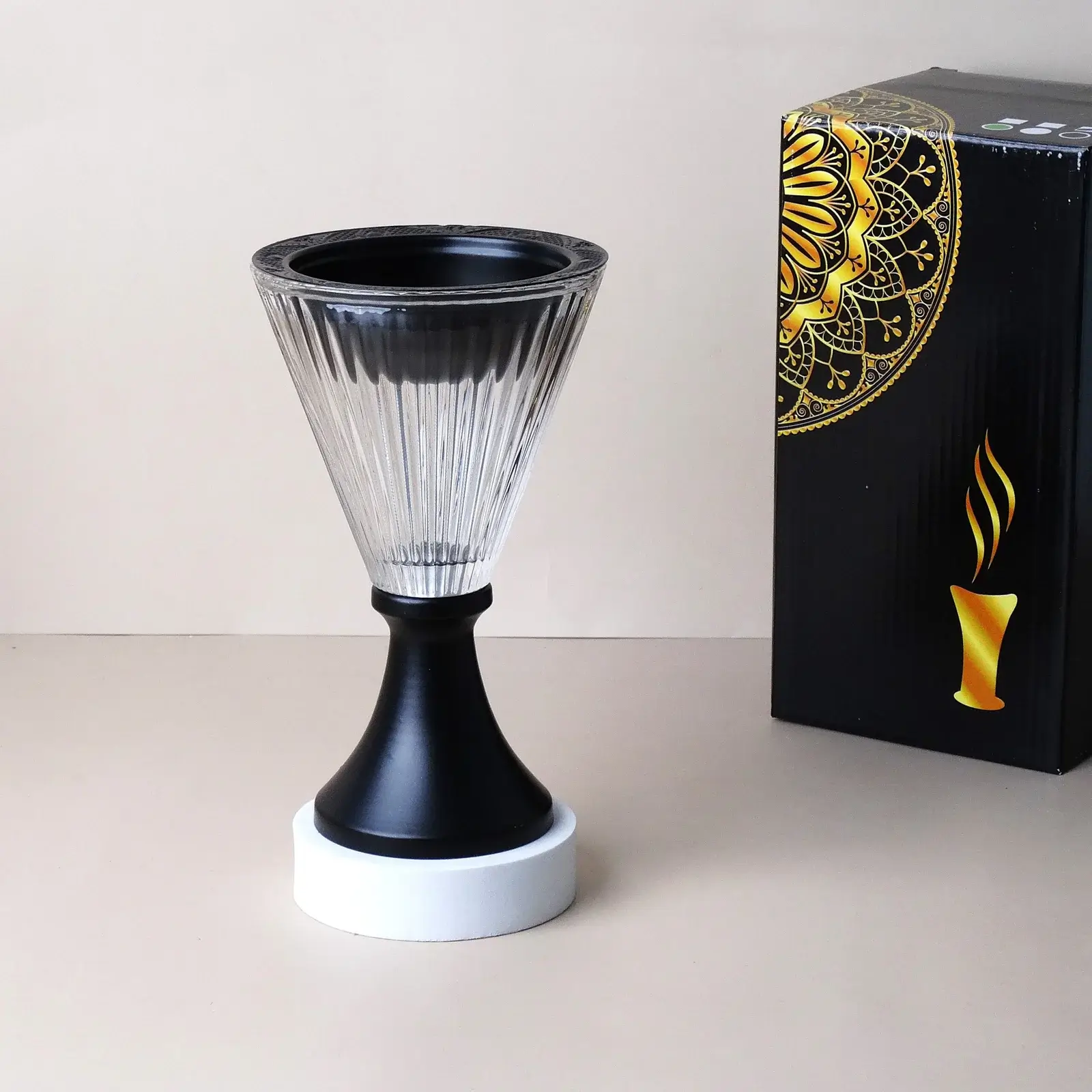 Ribbed glass incense burner with elegant base – 18 x 11 cm