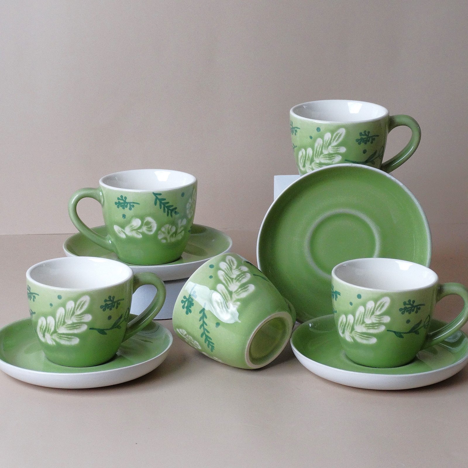 طقم فناجين قهوة تركية بورسلان أخضر – 12 قطعة
