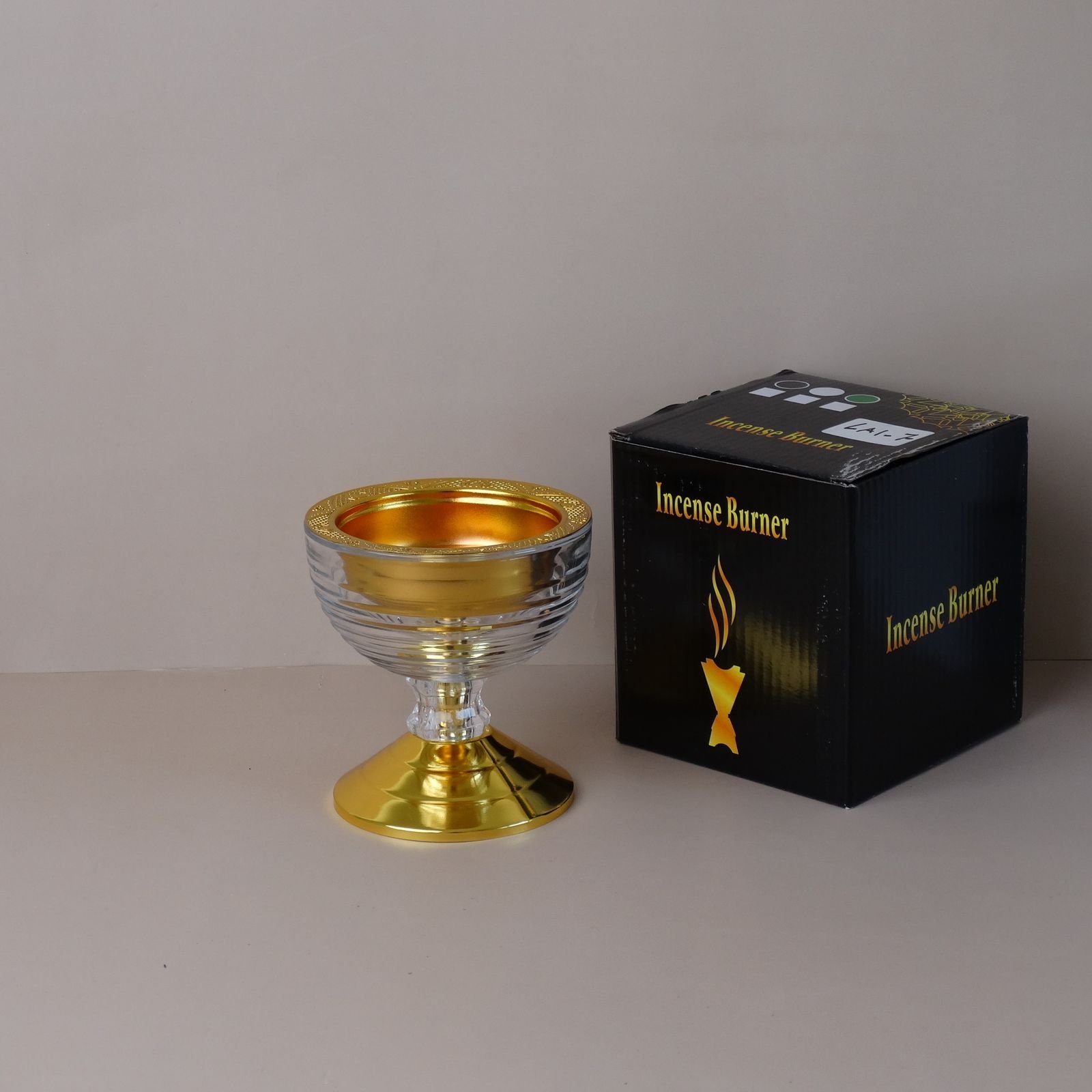 مبخرة فحم فاخرة زجاج شفّاف بقاعدة ذهبية