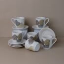 طقم فناجين قهوة تركية بورسلان بنقوش أوراق – ١٢ قطعة