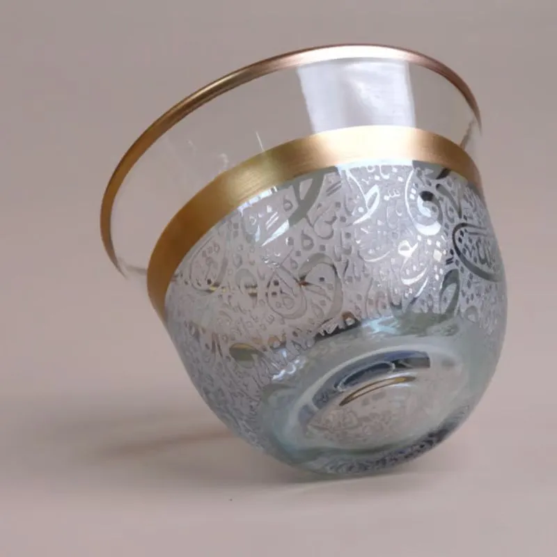 مجموعة فناجين قهوة عربية كريستال تركي بنقوش حروف عربية – ٦ قطع