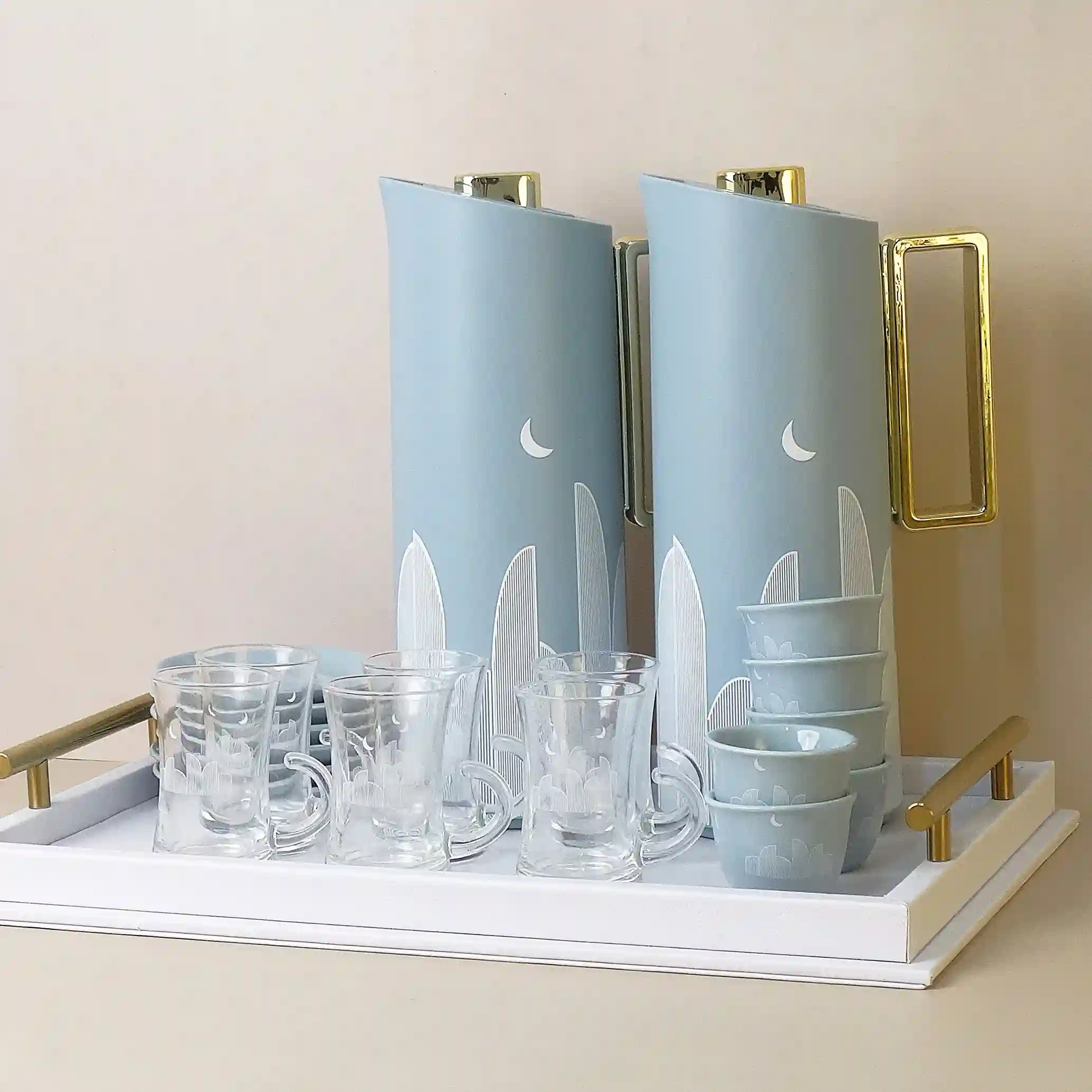 طقم الشاي والقهوة العربية باللون الأزرق – 21 قطعة (1)