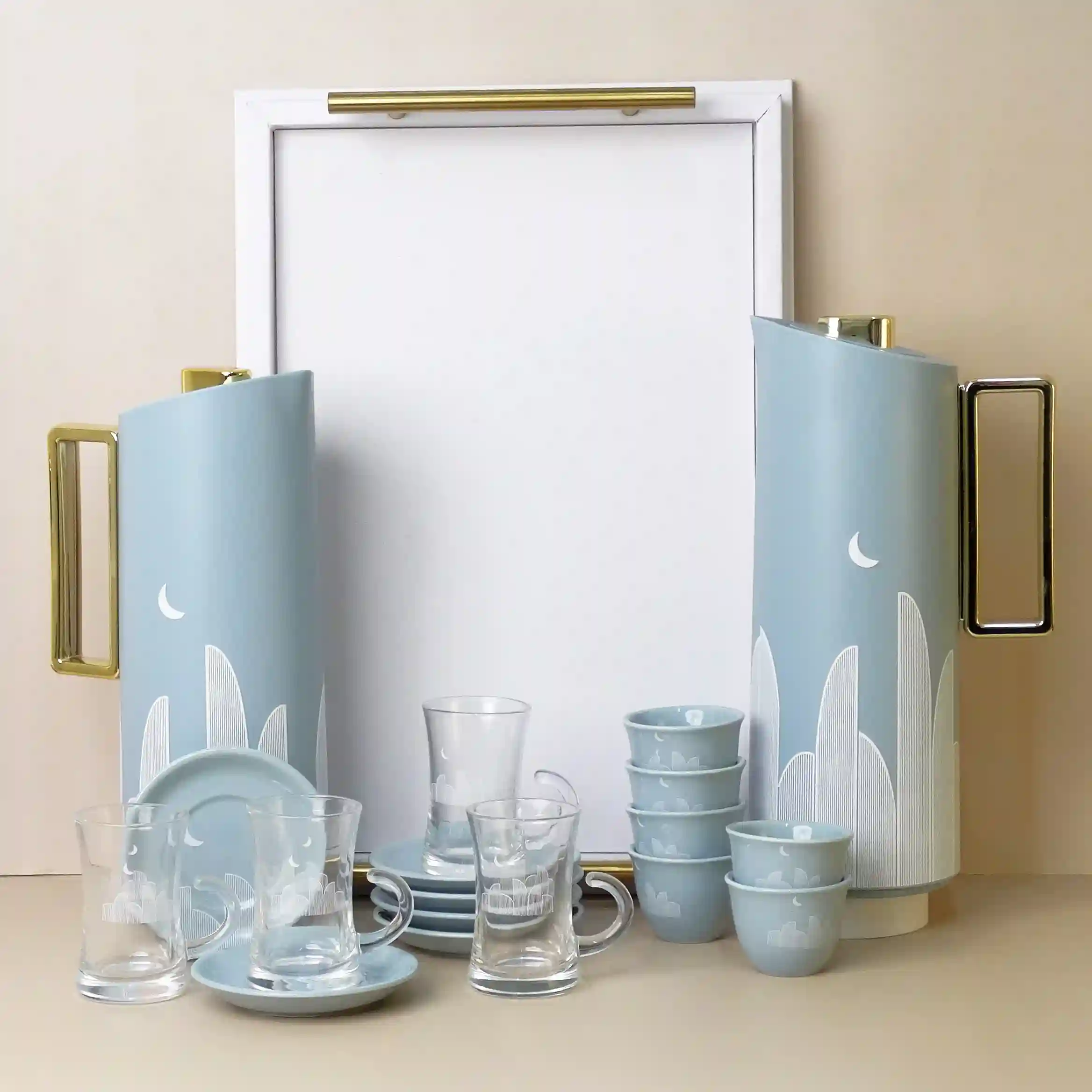 طقم الشاي والقهوة العربية باللون الأزرق – 21 قطعة (3)