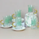 طقم شاي زجاج بمقابض ذهبية وأطباق سيراميك (12 قطعة) أخضر