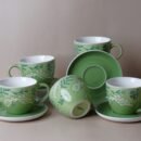 طقم فناجين الشاي والقرفة بورسلان أخضر – ١٢ قطعة