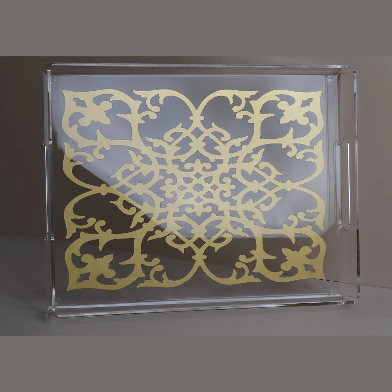 صينية تقديم أكريليك بنقشة زخرفية ذهبية