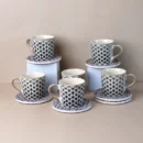 طقم أكواب شاي ونسكافيه 12 قطعة نقشة هندسية أسود مع بيج