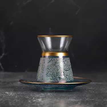 طقم تقديم شاي مجموعة حروف 12 قطعة كريستال مطلي ذهبي (1)