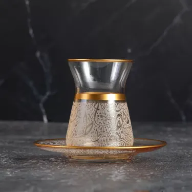 طقم تقديم شاي مجموعة حروف بني ذهبي مع ذهبي 12 قطعة (2)