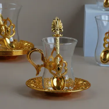 طقم تقديم شاي مجموعة عثماني 12 قطعة كريستال 120 مل (4)