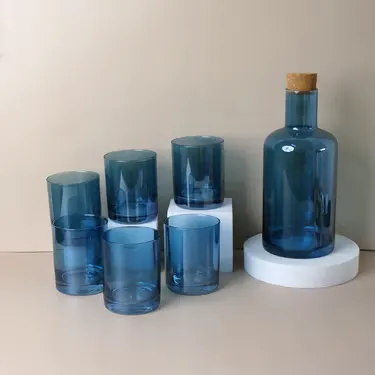 طقم جاك عصير مع 6 كاسات زجاجية سعة 1700 مل أزرق (3)