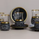 طقم شاي مجموعة أصلي 12 قطعة كريستال أسود بحواف ذهبية 2