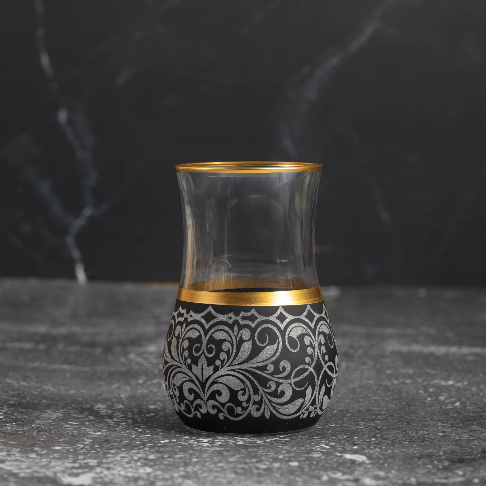 طقم شاي مجموعة أصلي 12 قطعة كريستال أسود بحواف ذهبية (4)