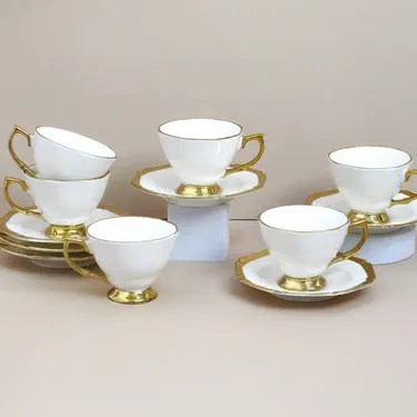 طقم فناجين قهوة تركية بون تشاينا أبيض سادة 12 قطعة 90 مل