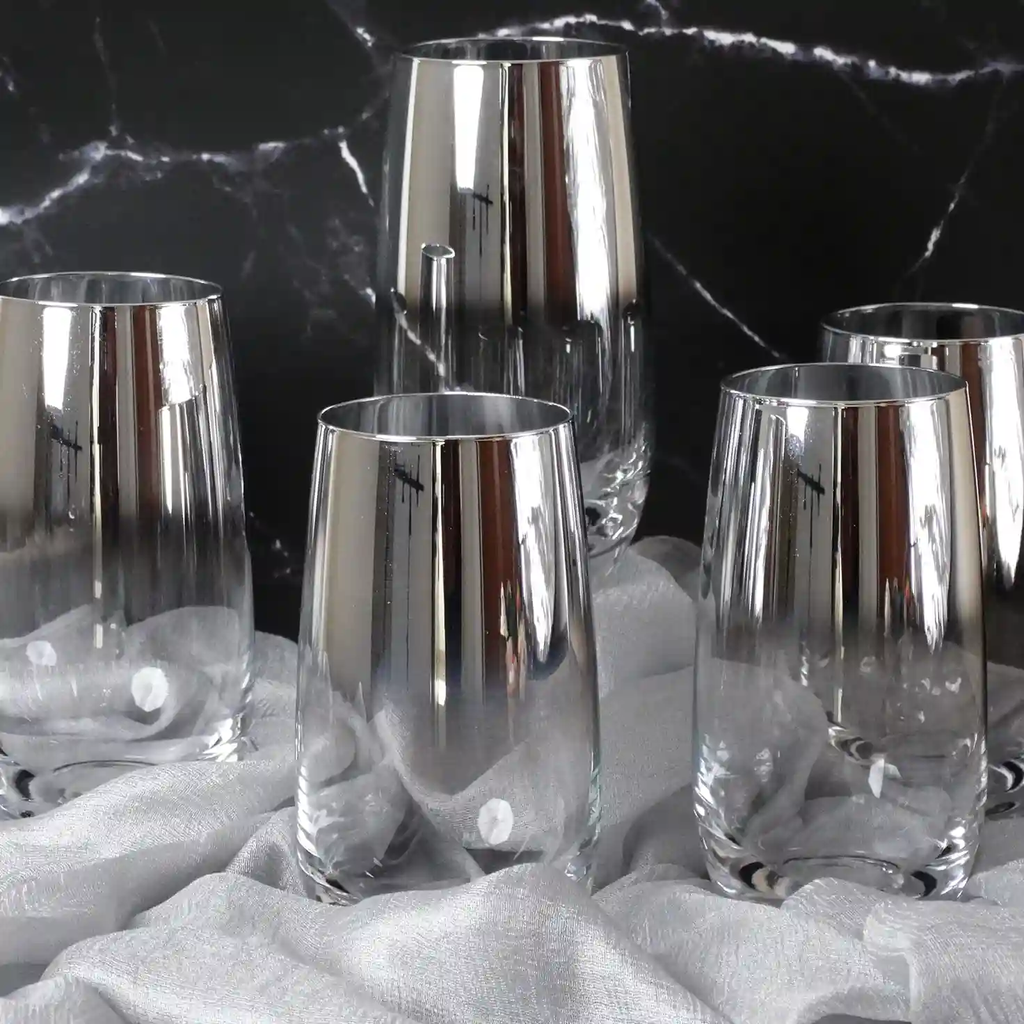 طقم كاسات تقديم العصير زجاج بلمسة فضية – 6 قطع