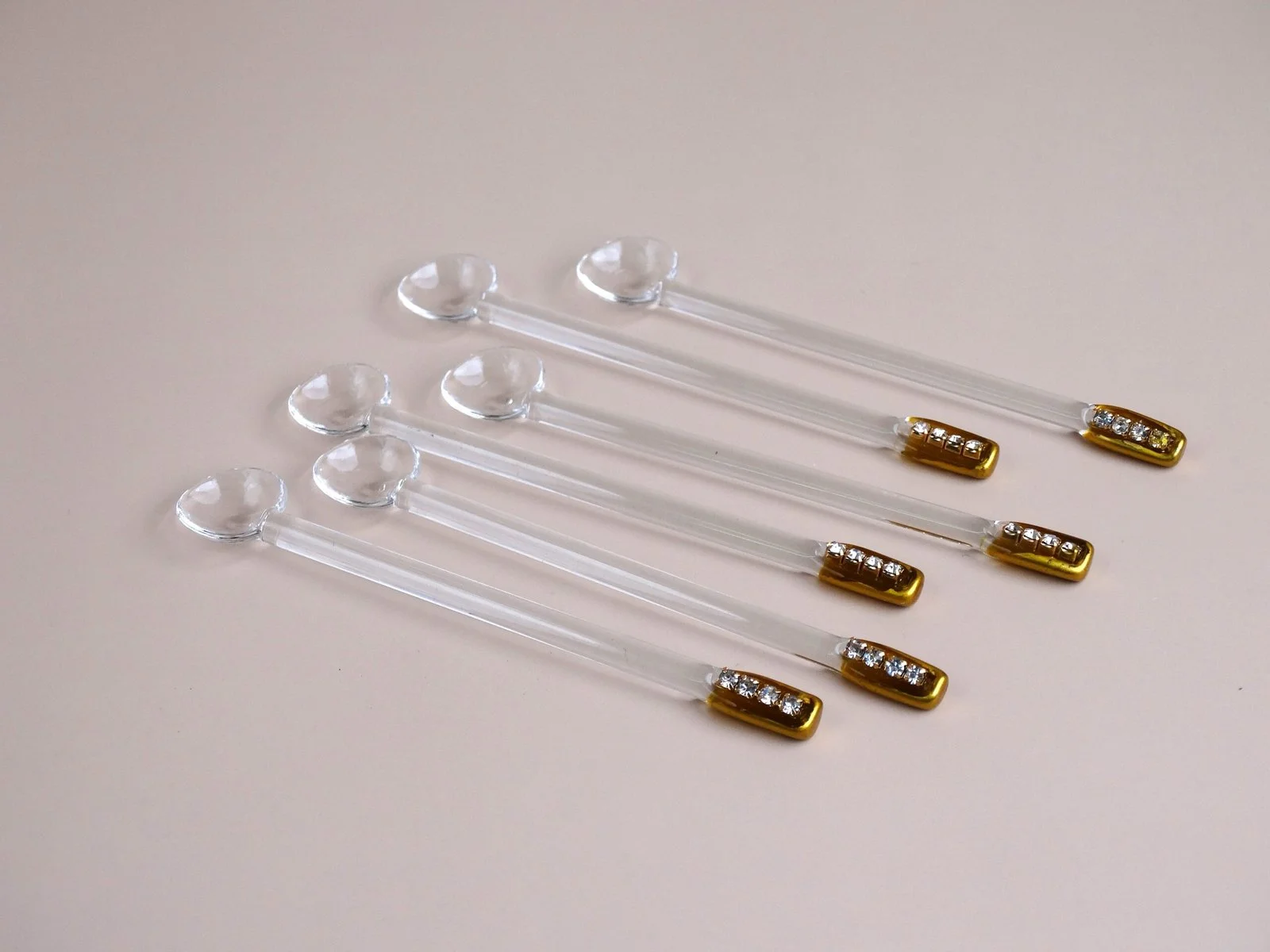 طقم معالق شاي زجاج حراري برؤوس سترس لامعة – ٦ قطع