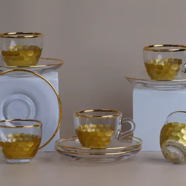 مجموعة صدف طقم قهوة تركية كريستال ذهبي 12 قطعة (2)