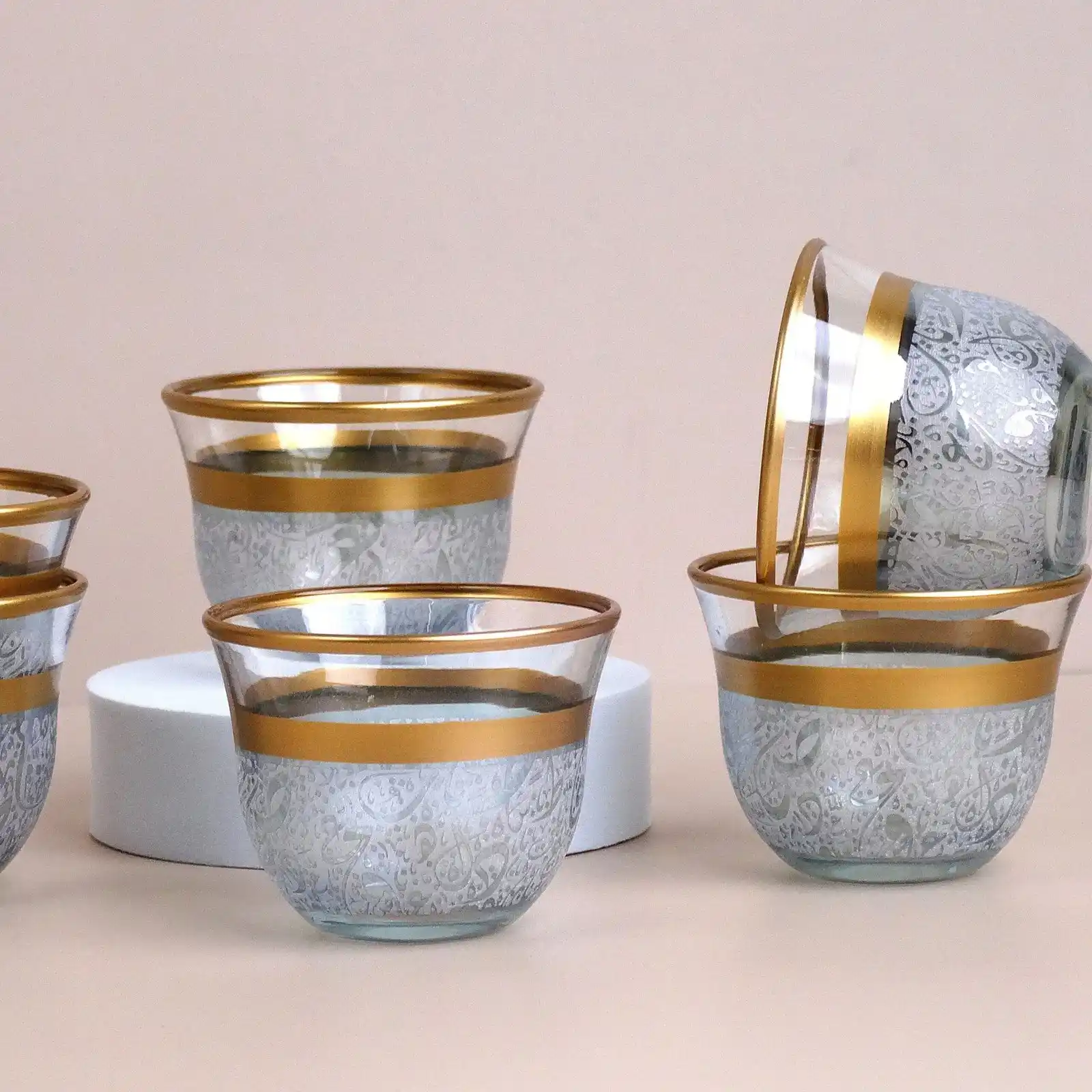 مجموعة فناجين قهوة عربية كريستال تركي بنقوش حروف عربية – ٦ قطع