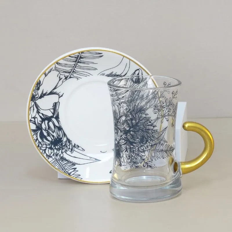 طقم فناجين شاي زجاجية بنقوش ملكية 12 قطعة (9)